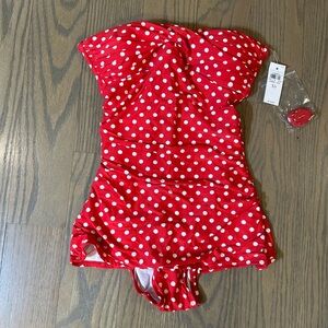 Ann Taylor Red and White Polka Dot One Piece Strapless Swimsuit (XS).